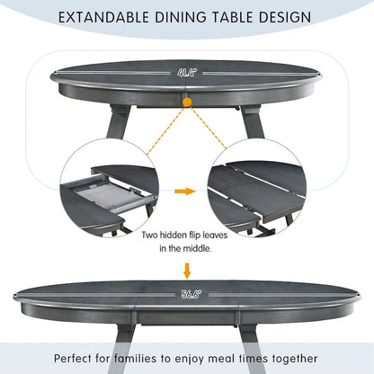 5-Piece Wooden Dining Table Set with Round Extendable Table & 4 Chairs