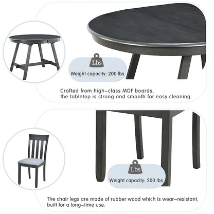 5-Piece Wooden Dining Table Set with Round Extendable Table & 4 Chairs