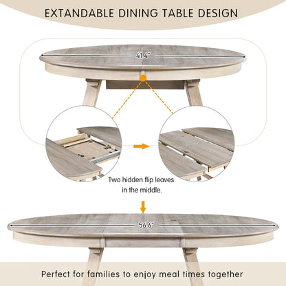 5-Piece Wooden Dining Table Set with Round Extendable Table & 4 Chairs