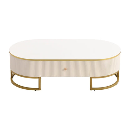 47.2 Modern Coffee Table with Gold Metal Decor and Integrated Drawers