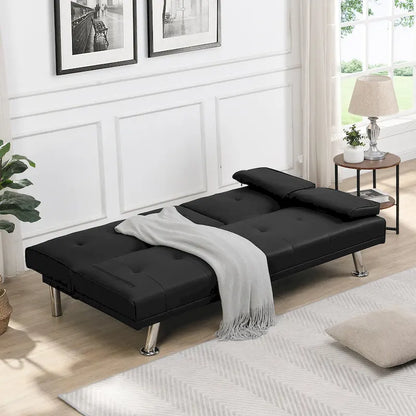 Sofa Bed with Armrest and Stainless Steel Legs - 31.70 x 66.10 x 28.30