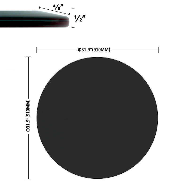 Inch Round Tempered Glass Table Top black Glass Inch Thick Beveled Polished Edge