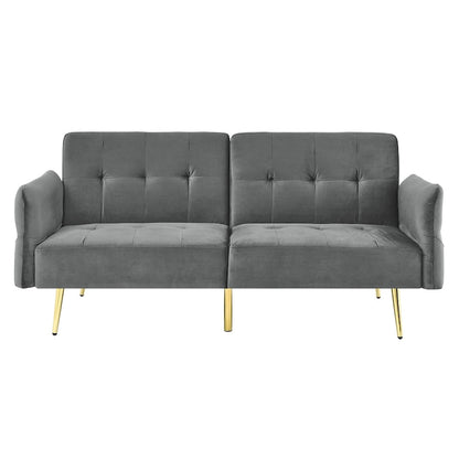 Italian Velvet Convertible Sleeper Sofa Bed with with Folded Armrests and Storage Bags