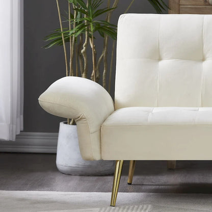 Italian Velvet Convertible Sleeper Sofa Bed with with Folded Armrests and Storage Bags