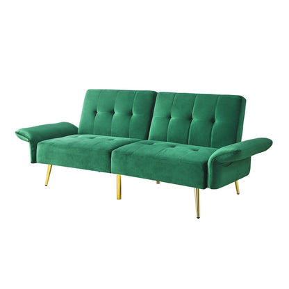 Italian Velvet Convertible Sleeper Sofa Bed with with Folded Armrests and Storage Bags