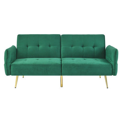 Italian Velvet Convertible Sleeper Sofa Bed with with Folded Armrests and Storage Bags