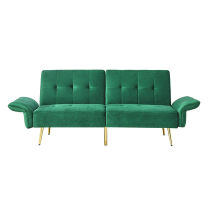 Italian Velvet Convertible Sleeper Sofa Bed with with Folded Armrests and Storage Bags