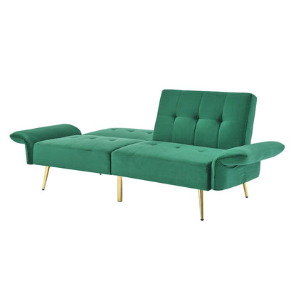 Italian Velvet Convertible Sleeper Sofa Bed with with Folded Armrests and Storage Bags