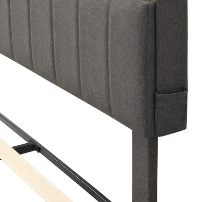 Full size Upholstered Platform Bed with Storage Headboard and USB Port