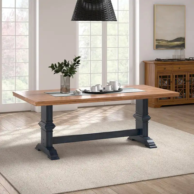 Ronda Two-Tone Rectangular Solid Wood Top Dining Table