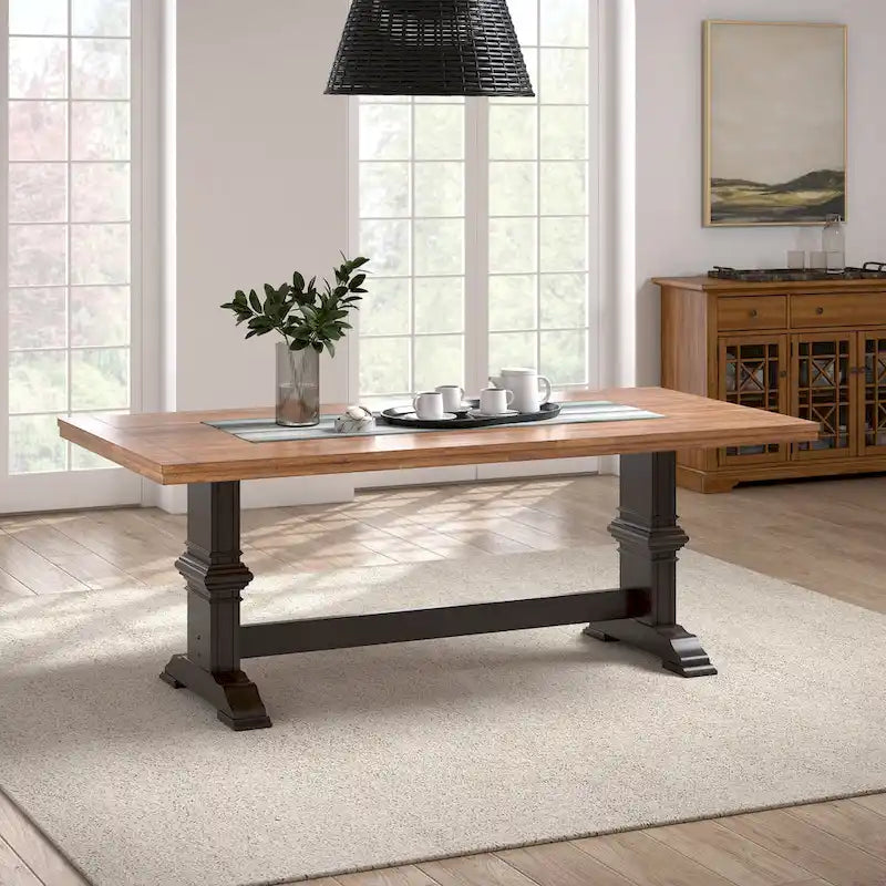 Ronda Two-Tone Rectangular Solid Wood Top Dining Table
