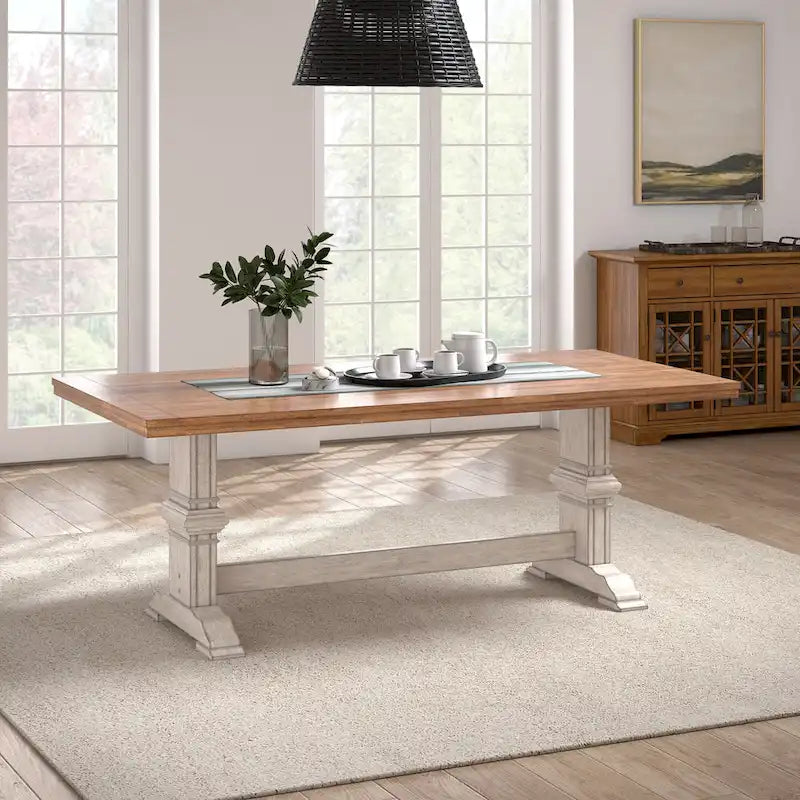 Ronda Two-Tone Rectangular Solid Wood Top Dining Table