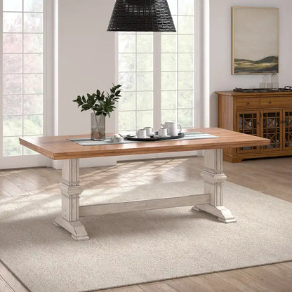 Ronda Two-Tone Rectangular Solid Wood Top Dining Table
