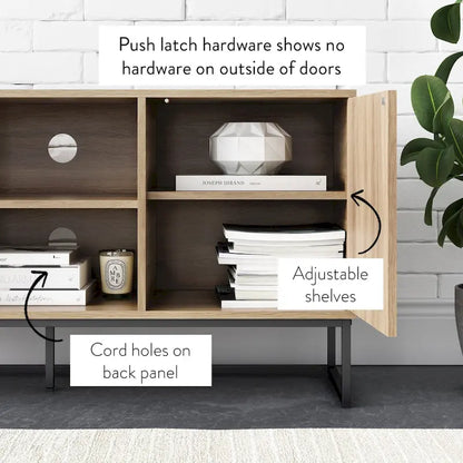 Nathan James Dylan Media Console Cabinet TV Stand with Hidden Storage Herringbone Pattern Wood Metal - 47 inches in width