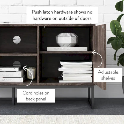 Nathan James Dylan Media Console Cabinet TV Stand with Hidden Storage Herringbone Pattern Wood Metal - 47 inches in width
