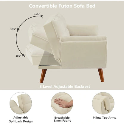 75.39 IN. Futon Sofa Bed, Convertible Upholstered Couch Sleeper with Reclining Sleeper Split Tufted Back