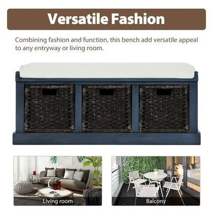 Nestfair Entryway Storage Bench with Cushion and Basket
