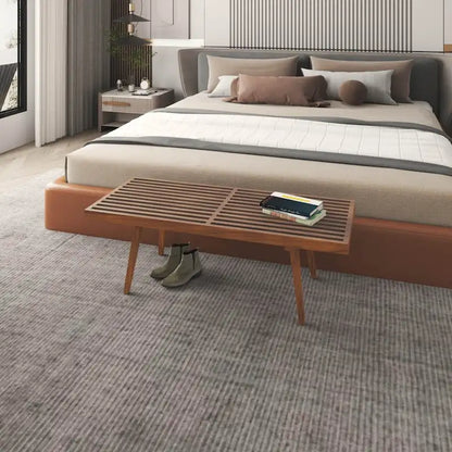 48 Rectangular Platform Entryway Bench in Natural Wood Modern Slatted Design for Living Room Home & Office