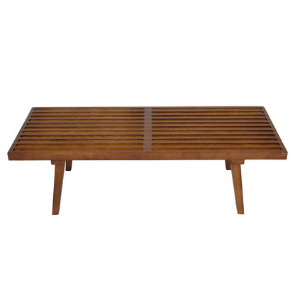 48 Rectangular Platform Entryway Bench in Natural Wood Modern Slatted Design for Living Room Home & Office