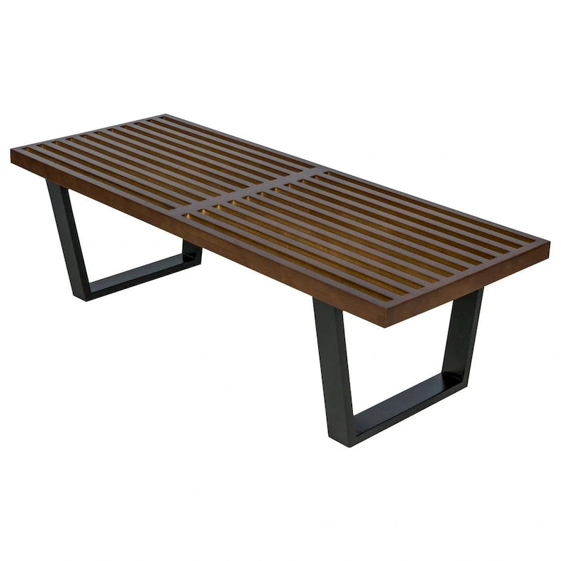 48 Rectangular Platform Entryway Bench in Natural Wood Modern Slatted Design for Living Room Home & Office