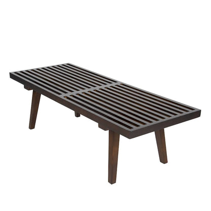 48 Rectangular Platform Entryway Bench in Natural Wood Modern Slatted Design for Living Room Home & Office