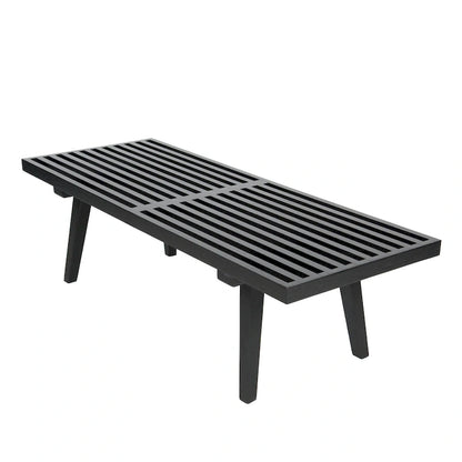 48 Rectangular Platform Entryway Bench in Natural Wood Modern Slatted Design for Living Room Home & Office