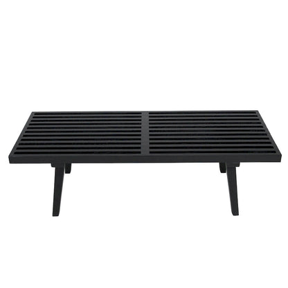 48 Rectangular Platform Entryway Bench in Natural Wood Modern Slatted Design for Living Room Home & Office