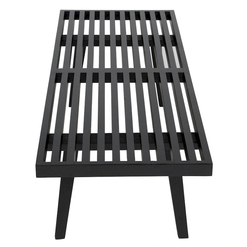 48 Rectangular Platform Entryway Bench in Natural Wood Modern Slatted Design for Living Room Home & Office