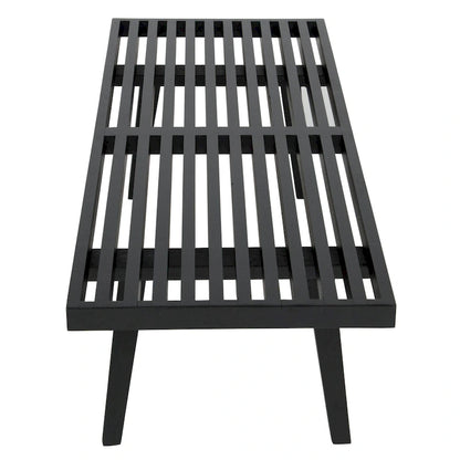 48 Rectangular Platform Entryway Bench in Natural Wood Modern Slatted Design for Living Room Home & Office
