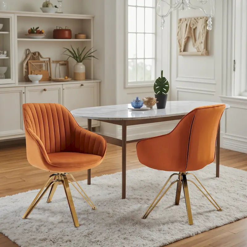 Art Leon Set of 2 Velvet Swivel Dining Chair with Golden Legs