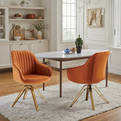 Art Leon Set of 2 Velvet Swivel Dining Chair with Golden Legs