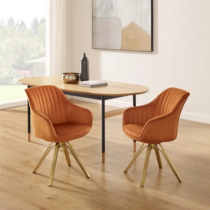 Art Leon Set of 2 Velvet Swivel Dining Chair with Golden Legs