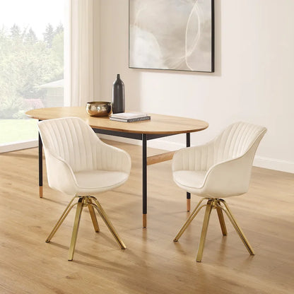 Art Leon Set of 2 Velvet Swivel Dining Chair with Golden Legs