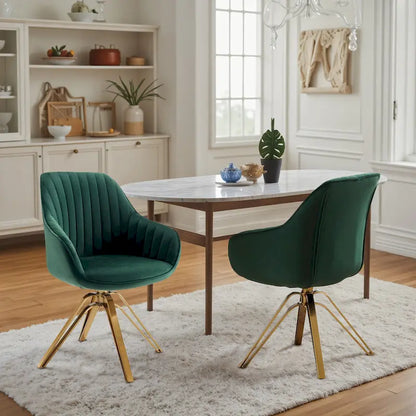 Art Leon Set of 2 Velvet Swivel Dining Chair with Golden Legs