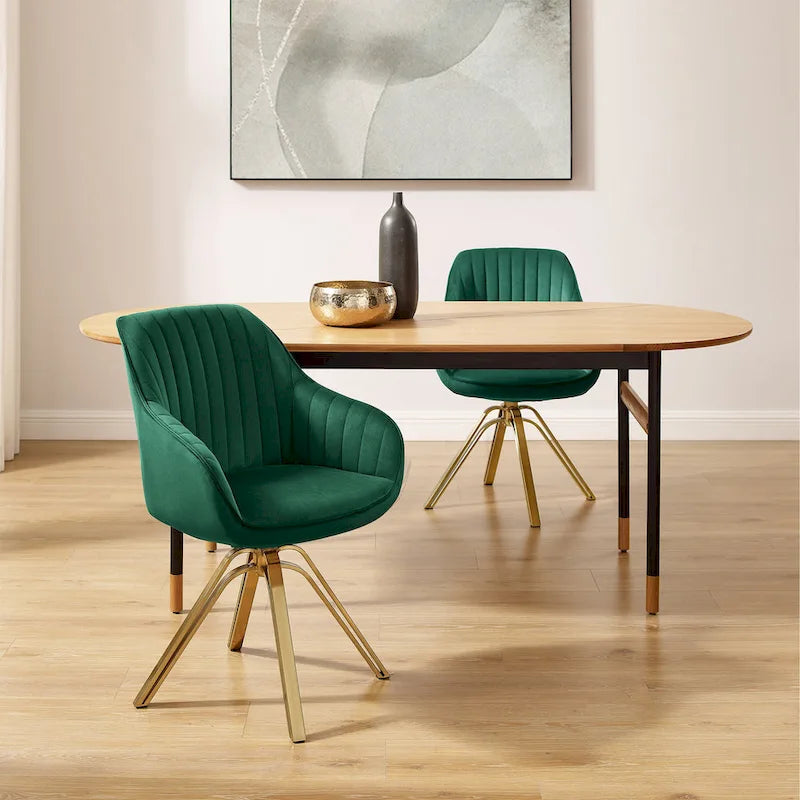 Art Leon Set of 2 Velvet Swivel Dining Chair with Golden Legs