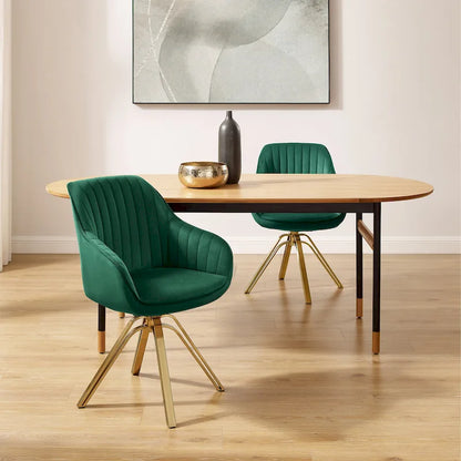 Art Leon Set of 2 Velvet Swivel Dining Chair with Golden Legs