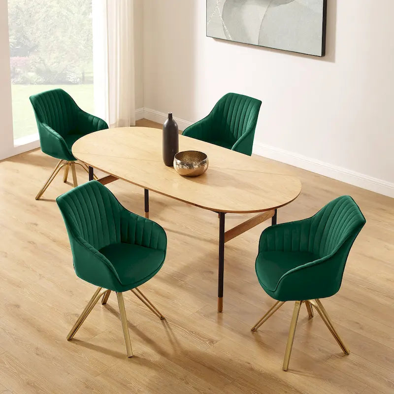 Art Leon Set of 2 Velvet Swivel Dining Chair with Golden Legs