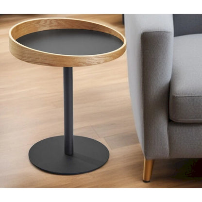 HomeRoots 22 Black And Natural Wood And Metal Round Pedestal End Table - 18