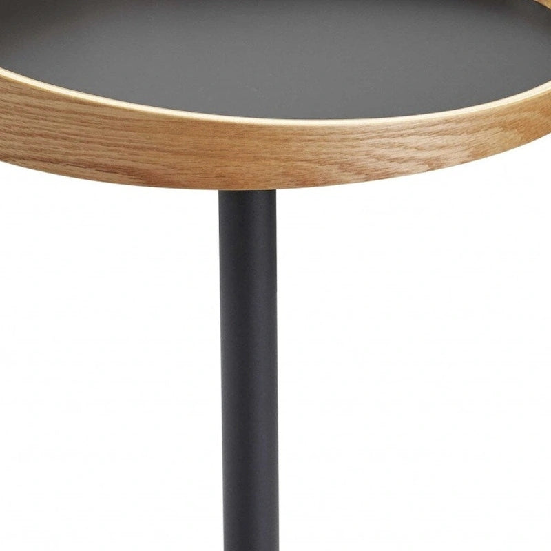 HomeRoots 22 Black And Natural Wood And Metal Round Pedestal End Table - 18
