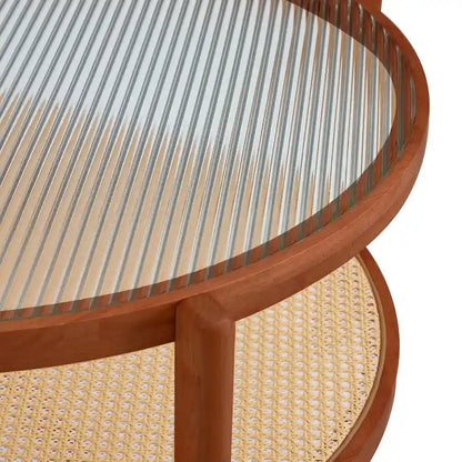 Modern Minimalist Glass Circular Double-layer Solid Wood Coffee Table