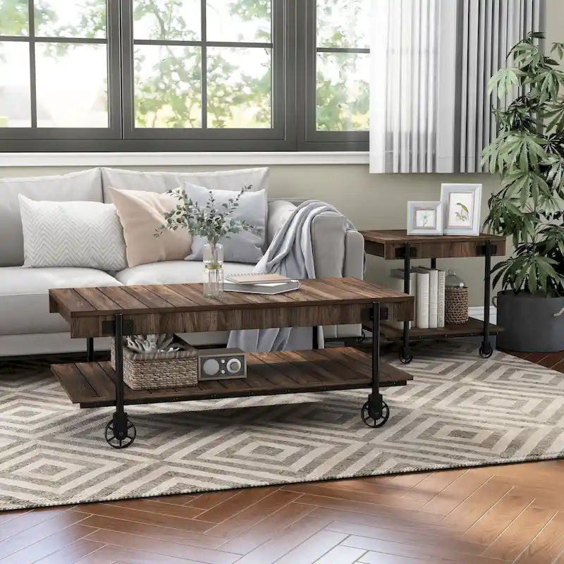 Hyssop Farmhouse Steel 2-Piece Coffee Table Set with Shelf by Furniture of America