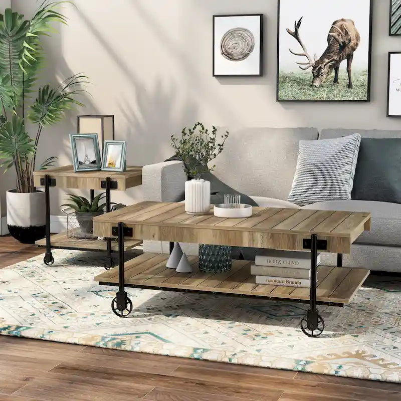 Hyssop Farmhouse Steel 2-Piece Coffee Table Set with Shelf by Furniture of America
