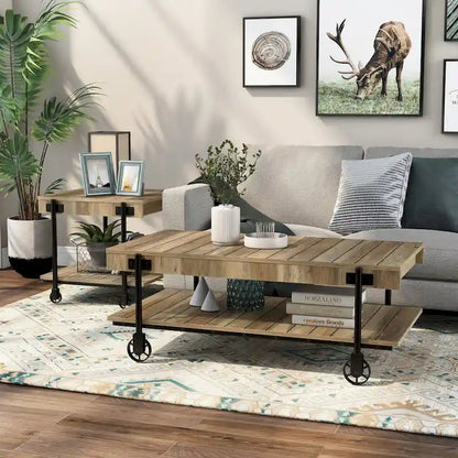 Hyssop Farmhouse Steel 2-Piece Coffee Table Set with Shelf by Furniture of America