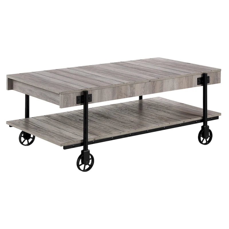 Hyssop Farmhouse Steel 2-Piece Coffee Table Set with Shelf by Furniture of America