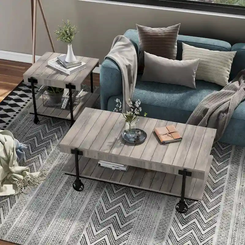 Hyssop Farmhouse Steel 2-Piece Coffee Table Set with Shelf by Furniture of America