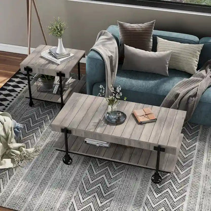 Hyssop Farmhouse Steel 2-Piece Coffee Table Set with Shelf by Furniture of America