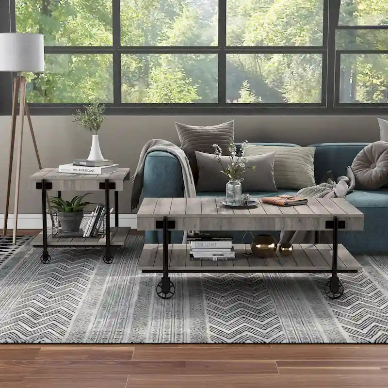 Hyssop Farmhouse Steel 2-Piece Coffee Table Set with Shelf by Furniture of America