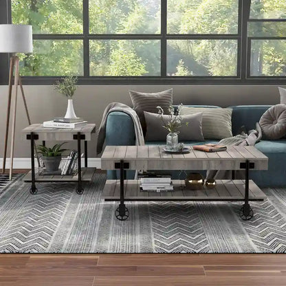 Hyssop Farmhouse Steel 2-Piece Coffee Table Set with Shelf by Furniture of America