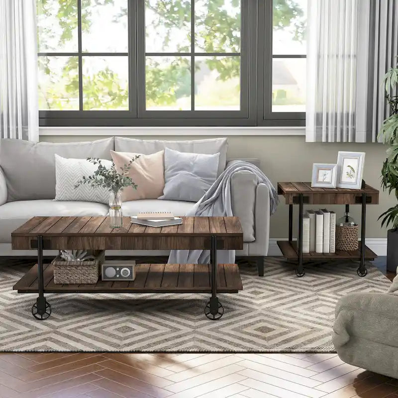 Hyssop Farmhouse Steel 2-Piece Coffee Table Set with Shelf by Furniture of America