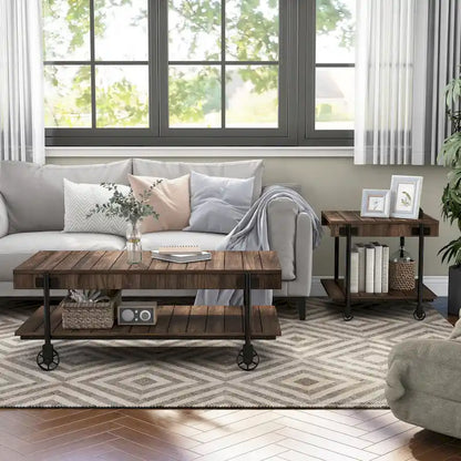 Hyssop Farmhouse Steel 2-Piece Coffee Table Set with Shelf by Furniture of America